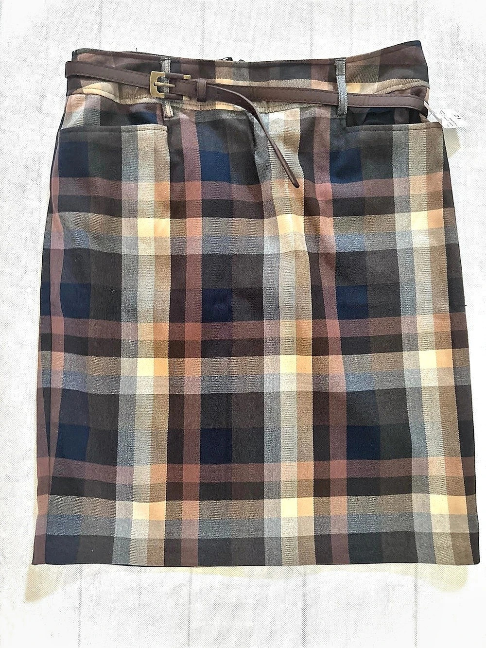 dressbarn Plaid Mini Skirt in Brown & Blue Size 10 NWT